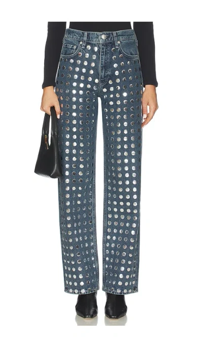 Rag & Bone Shea High Rise Relaxed Straight Jeans In Kingston Stud In Blue