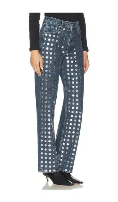 Rag & Bone Shea High Rise Relaxed Straight Jeans In Kingston Stud In Blue