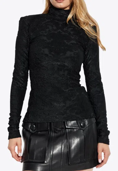 Balmain Buttoned Ls Bouclette Baroque Top In Black