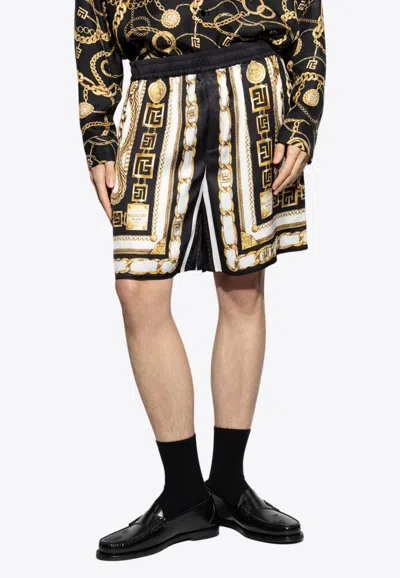 Balmain Baroque Print Silk Bermuda Shorts In Multi
