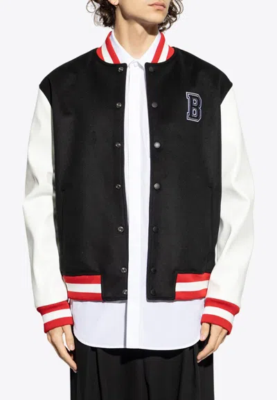 Balmain Wool And Eco-leather Varsity Jacket With Patch In Black