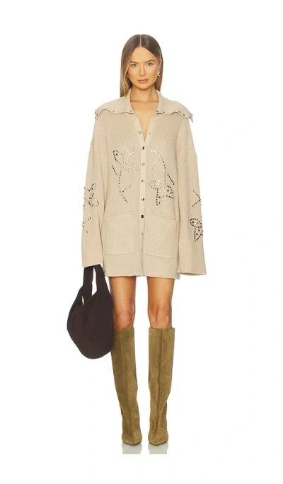 Understated Leather Possibilities Studded Cardigan In Brown