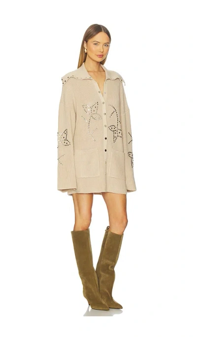 Understated Leather Possibilities Studded Cardigan In Brown