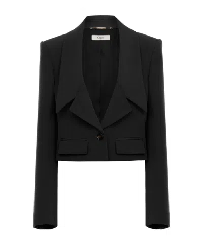 Chloé Heritage Tailored Jacket In Wool Gabardine In Black