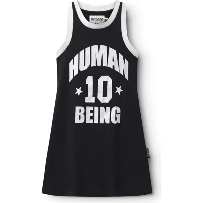 Nununu Kids' Human Team Cotton Graphic Tank Dress In Black