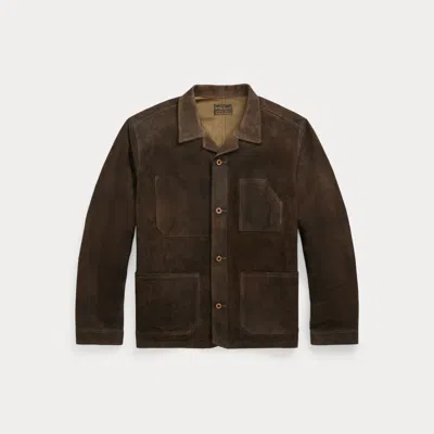 Double Rl Ralph Lauren Roughout Suede Jacket In Brown