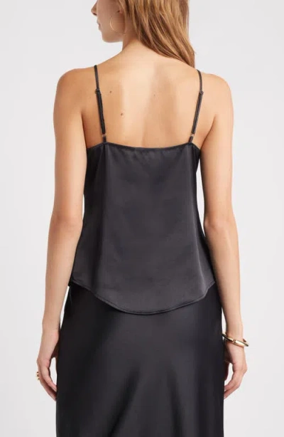 Open Edit Split Front Satin Button-up Camisole In Black