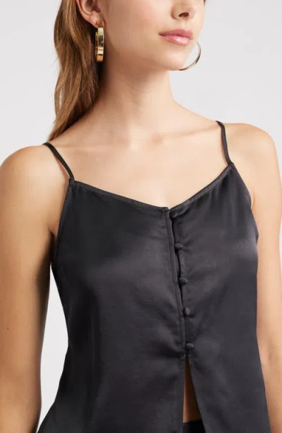 Open Edit Split Front Satin Button-up Camisole In Black