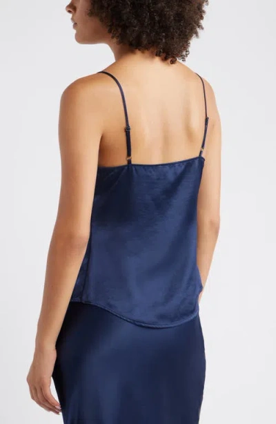 Open Edit Split Front Satin Button-up Camisole In Blue