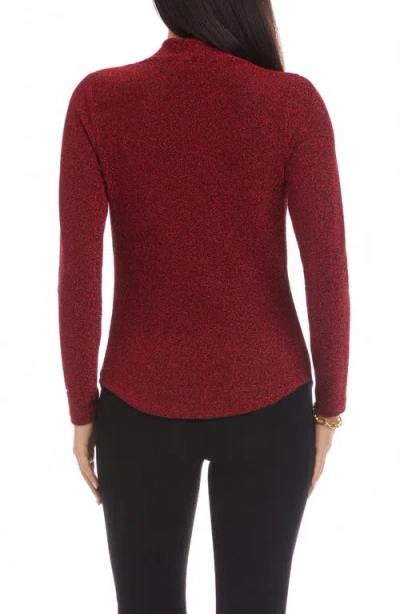 Karen Kane Metallic Knit Cowl Neck Top In Burgundy