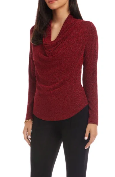 Karen Kane Metallic Knit Cowl Neck Top In Burgundy