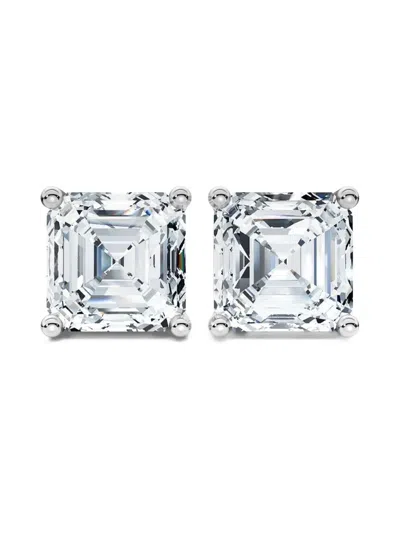 Tilla 14k White Gold Asscher Diamond Stud Earrings In Silver