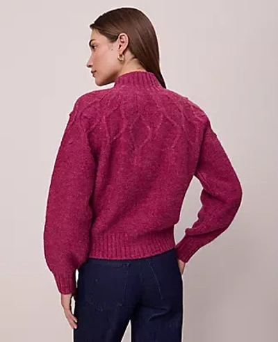 Ann Taylor Petite Weekend Collection Cable Knit Bomber Sweater Jacket In Burgundy