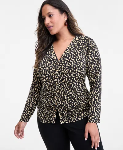 Inc International Concepts Plus Size Printed V-neck Blouse, Macy's Exclusive In Animal Print