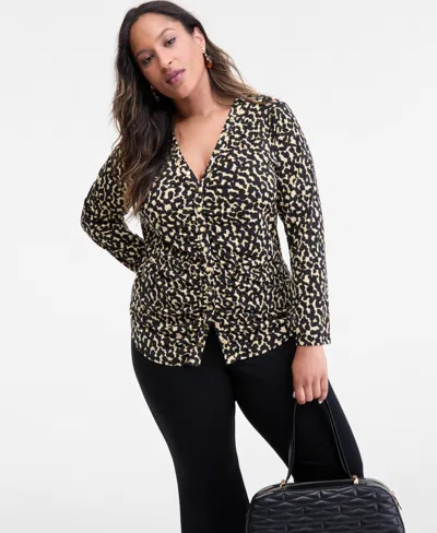 Inc International Concepts Plus Size Printed V-neck Blouse, Macy's Exclusive In Animal Print
