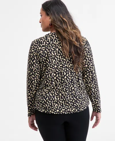 Inc International Concepts Plus Size Printed V-neck Blouse, Macy's Exclusive In Animal Print