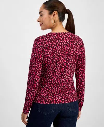 Inc International Concepts Petite Printed Zip-front Top, Macy's Exclusive In Red