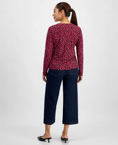 Inc International Concepts Petite Printed Zip-front Top, Macy's Exclusive In Red