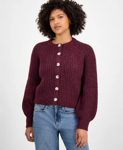 And Now This Women's Shaker Stitch Button-front Cardigan, Macy's Exclusive In Burgundy