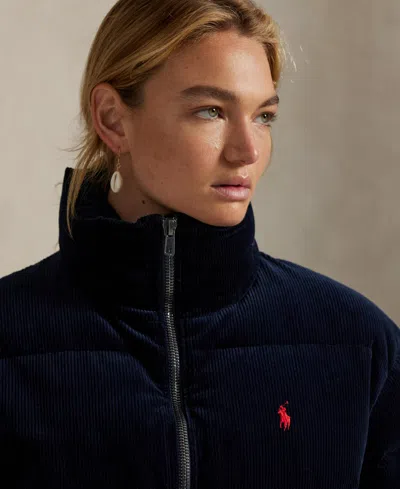 Polo Ralph Lauren Navy Blue Corduroy Puffer Jacket In Blue