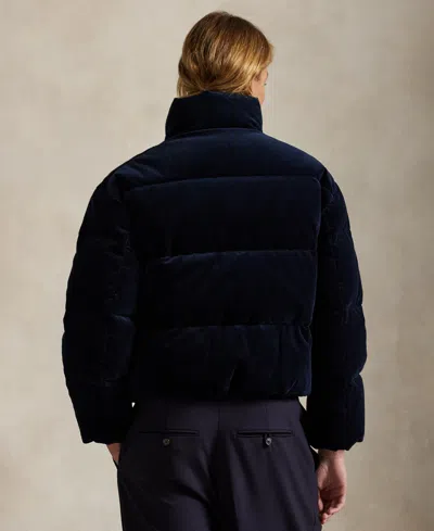 Polo Ralph Lauren Navy Blue Corduroy Puffer Jacket In Blue