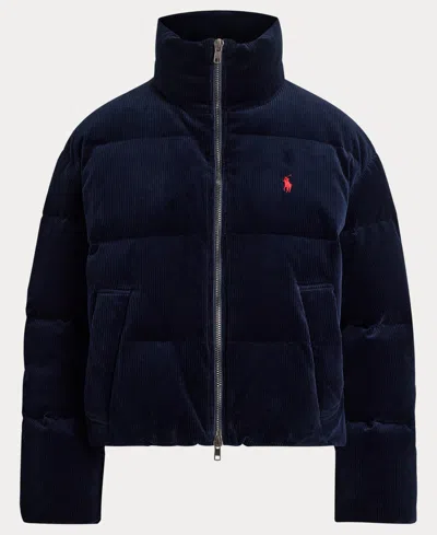 Polo Ralph Lauren Navy Blue Corduroy Puffer Jacket In Blue