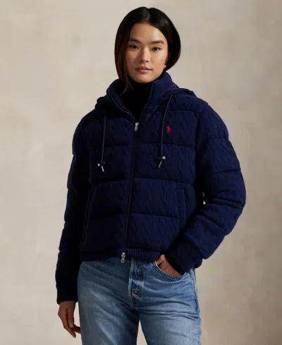 Polo Ralph Lauren Cable-knit Wool-cashmere Quilted Jacket In Blue