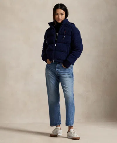 Polo Ralph Lauren Cable-knit Wool-cashmere Quilted Jacket In Blue