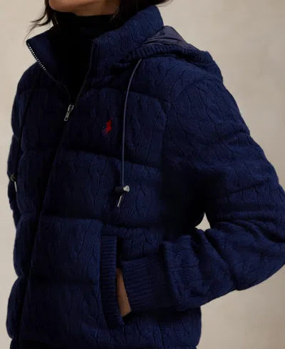 Polo Ralph Lauren Cable-knit Wool-cashmere Quilted Jacket In Blue