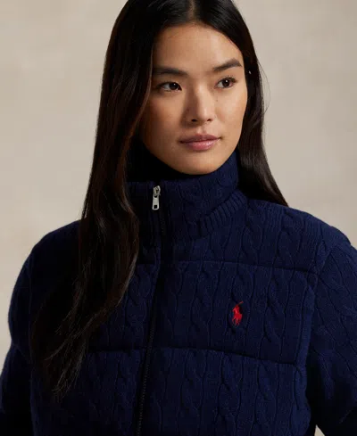 Polo Ralph Lauren Cable-knit Wool-cashmere Quilted Jacket In Blue