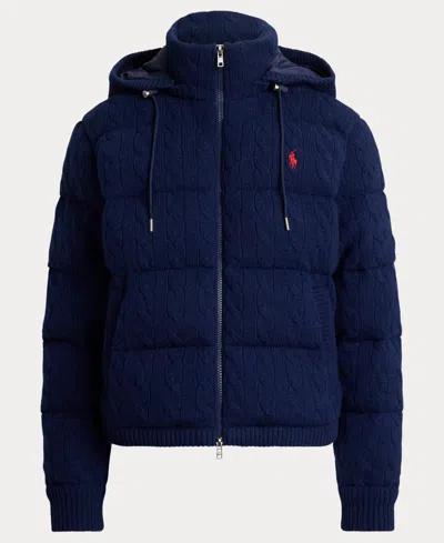 Polo Ralph Lauren Cable-knit Wool-cashmere Quilted Jacket In Blue
