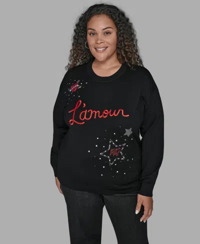 Karl Lagerfeld Plus Size Embellished Amour Sweater In Black