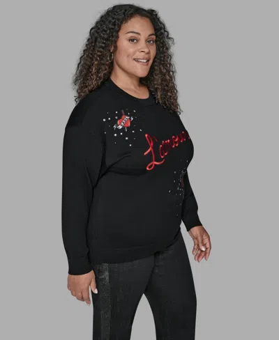 Karl Lagerfeld Plus Size Embellished Amour Sweater In Black