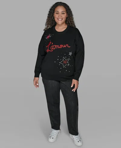 Karl Lagerfeld Plus Size Embellished Amour Sweater In Black