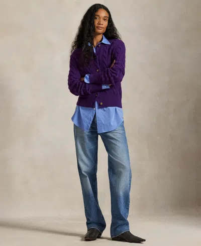 Polo Ralph Lauren Cable-knit Cardigan In Purple
