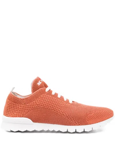 Kiton Logo-embroidered Sneakers In Orange