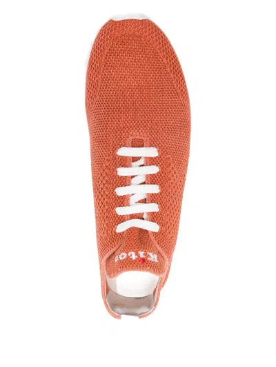Kiton Logo-embroidered Sneakers In Orange