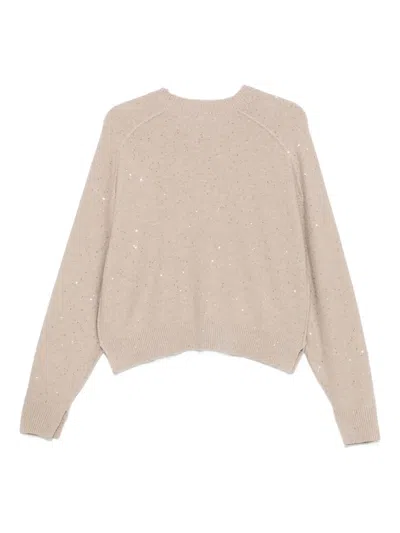 Antonelli Firenze Light Beige Sequin Embellishment Round Neck Sweater In Neutral