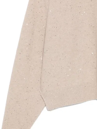 Antonelli Firenze Light Beige Sequin Embellishment Round Neck Sweater In Neutral