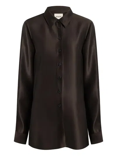 Khaite Auryn Button-down Twill Top In Brown
