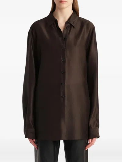 Khaite Auryn Button-down Twill Top In Brown