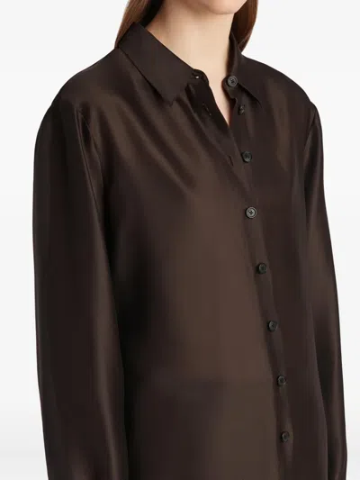 Khaite Auryn Button-down Twill Top In Brown