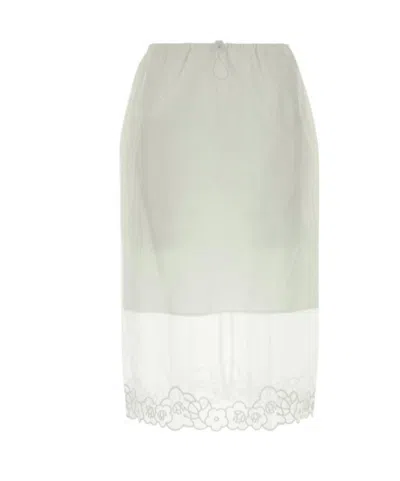 Cecilie Bahnsen Midi Skirt With Floral Embroidery And Back Slit In White
