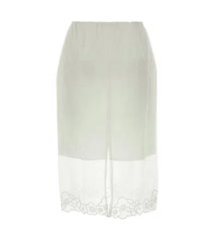 Cecilie Bahnsen Midi Skirt With Floral Embroidery And Back Slit In White