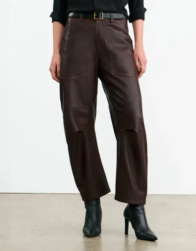 Nili Lotan Mid-rise Barrel Leg Lammleder-hose Shon Leather In Brown