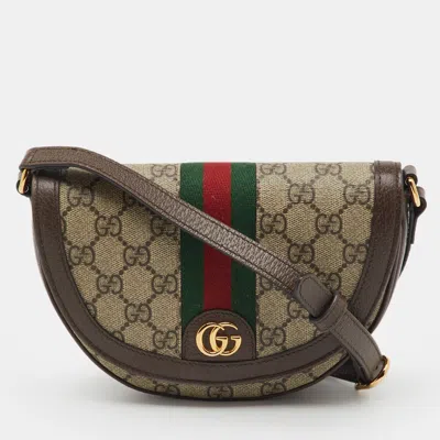 Pre-owned Gucci Beige/brown Gg Supreme Canvas And Leather Mini Ophidia Shoulder Bag In Sand
