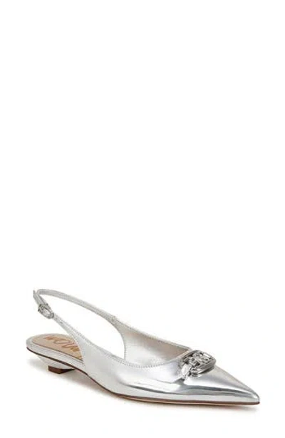Sam Edelman Aggie Pointed Toe Slingback Flat In Silver