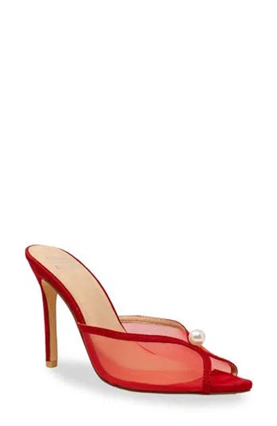 Chase & Chloe Chase And Chloe Halston Faux Pearl Mesh Sandal In Red