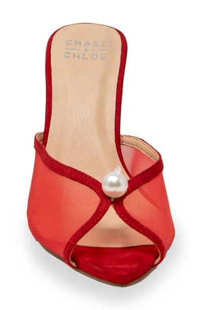 Chase & Chloe Chase And Chloe Halston Faux Pearl Mesh Sandal In Red