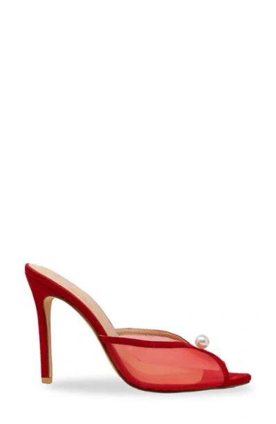 Chase & Chloe Chase And Chloe Halston Faux Pearl Mesh Sandal In Red